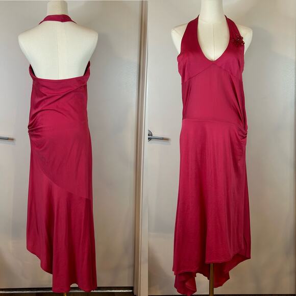 Vintage 70s Disco Dress MNG Womens XL Pink Halterneck Slip Cocktail Barbie Party - Picture 1 of 13